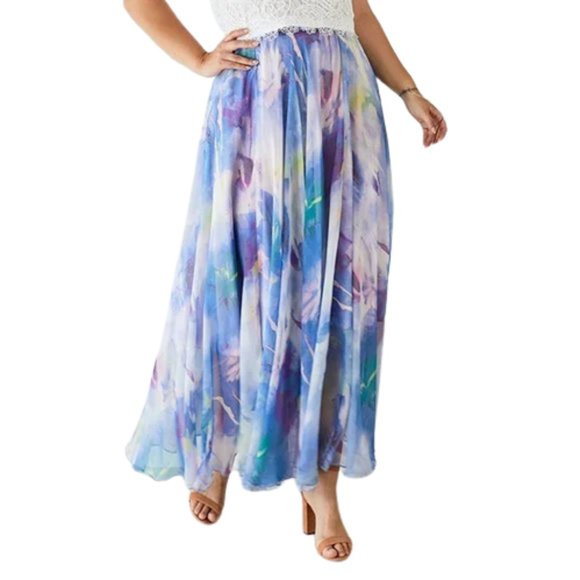 CHICWISH DANCING WATERCOLOR FLORAL MAXI SKIRT IN VIOLET - Picture 1 of 8